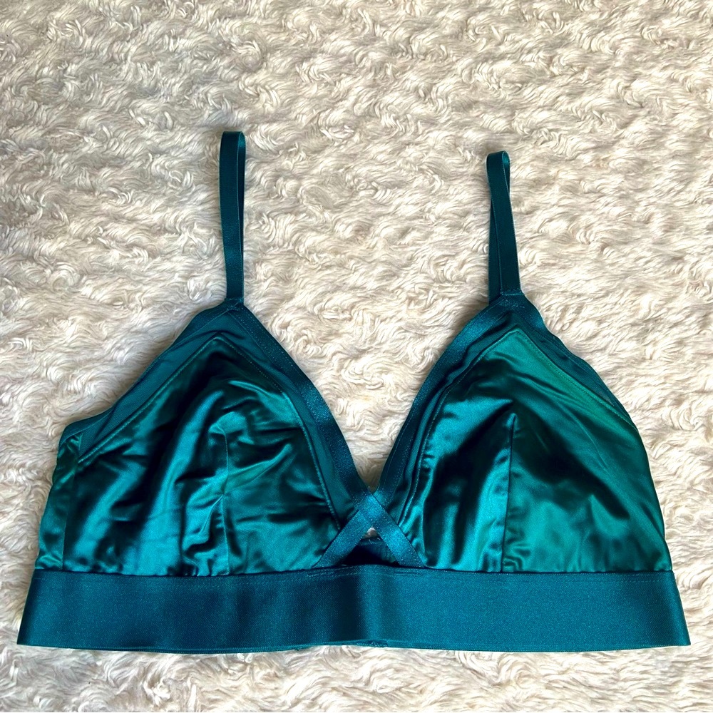 Auden Emerald Green Satin & Mesh Lined Luxe Collection Bralette S Small